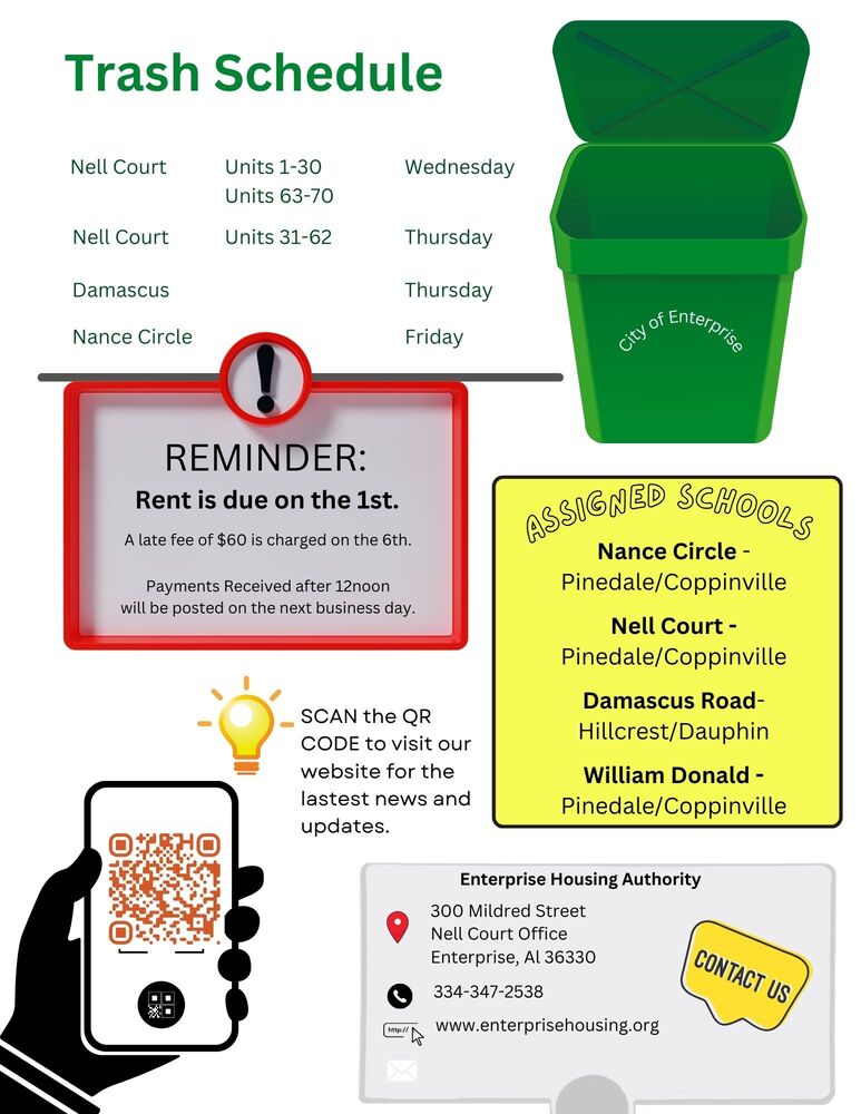 flyer with trash schedule and contact information