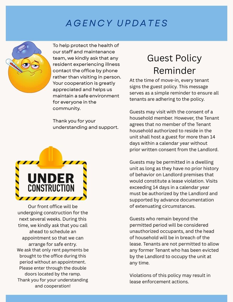 Agency Updates- Under Construction 