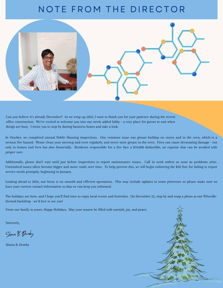 Note from the director, encouraging families to have a happy holiday and to apply for the scholarship program no later than January 23, 2026.