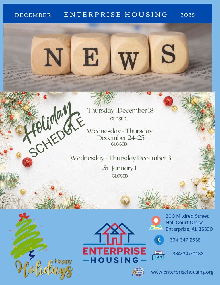 Introductory page, provides logo, contact information and holiday hours