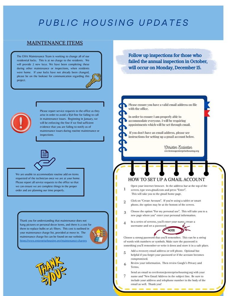 Public Housing Updates including maintenance fees for failure to report maintenance items. 