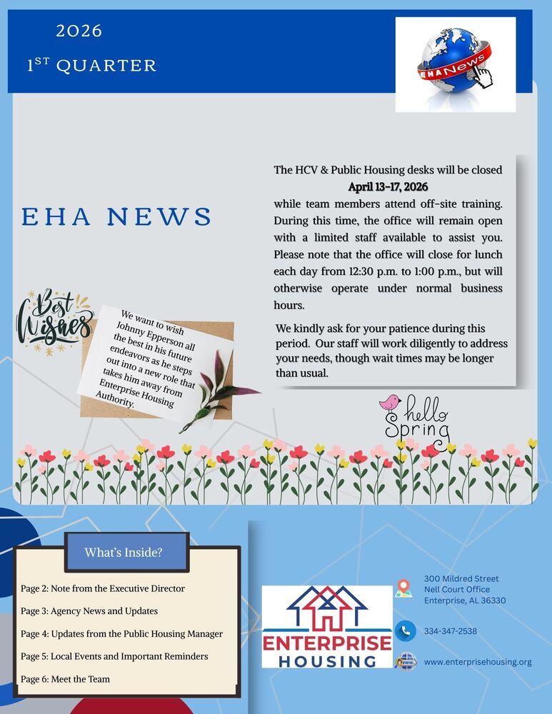 Intro page with company logo and contact information and table of contents.  Also a shout out to a prior employee wishing him well on future endeavors.