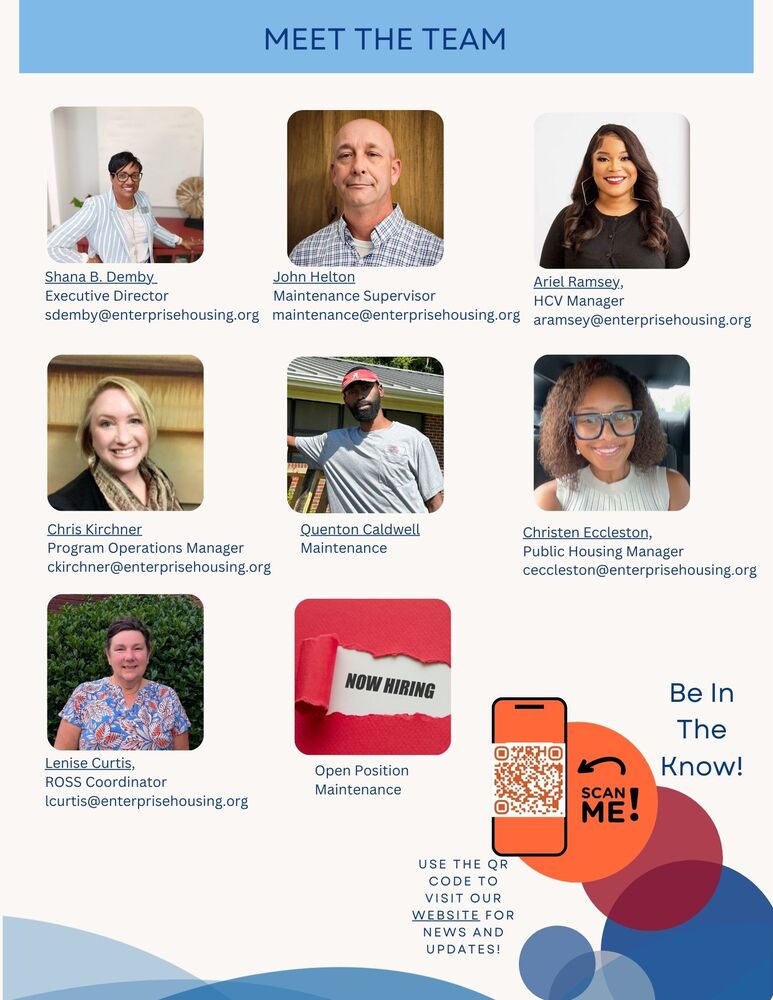 Pictures of each team member with title and email address.  There is one open maintenance position.