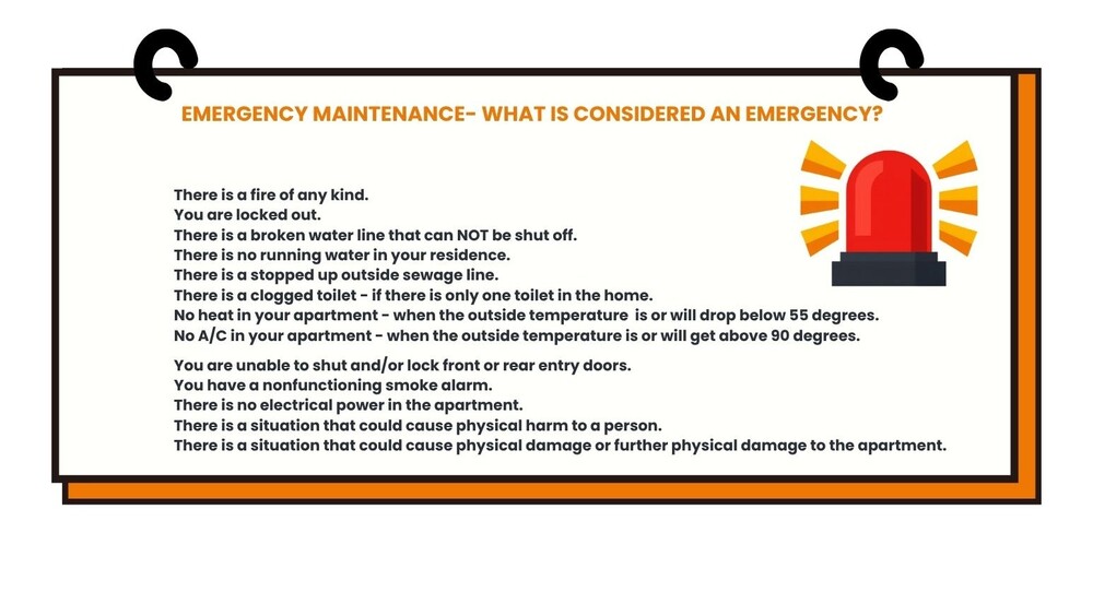 Maintenance Emergencies List.  Details below