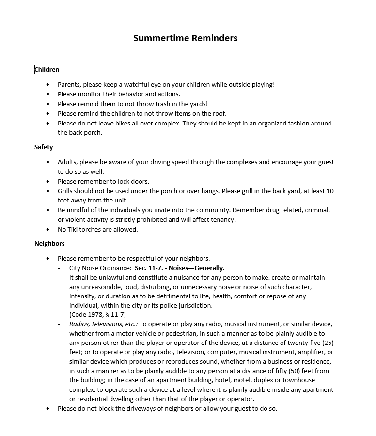 Summer Reminders 2022