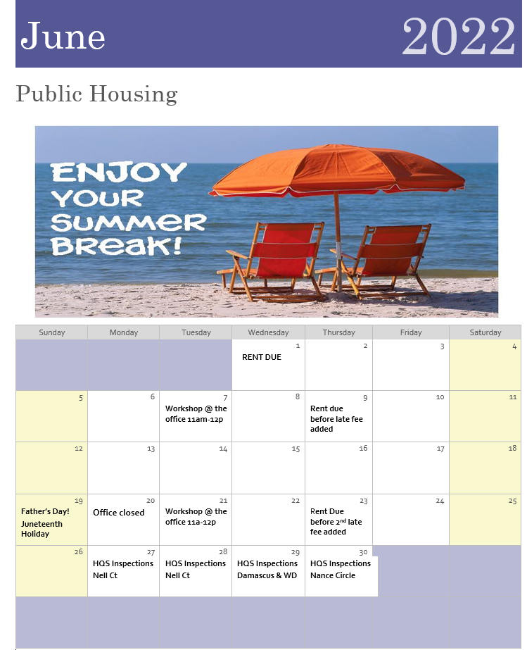 June Calendar 2022
